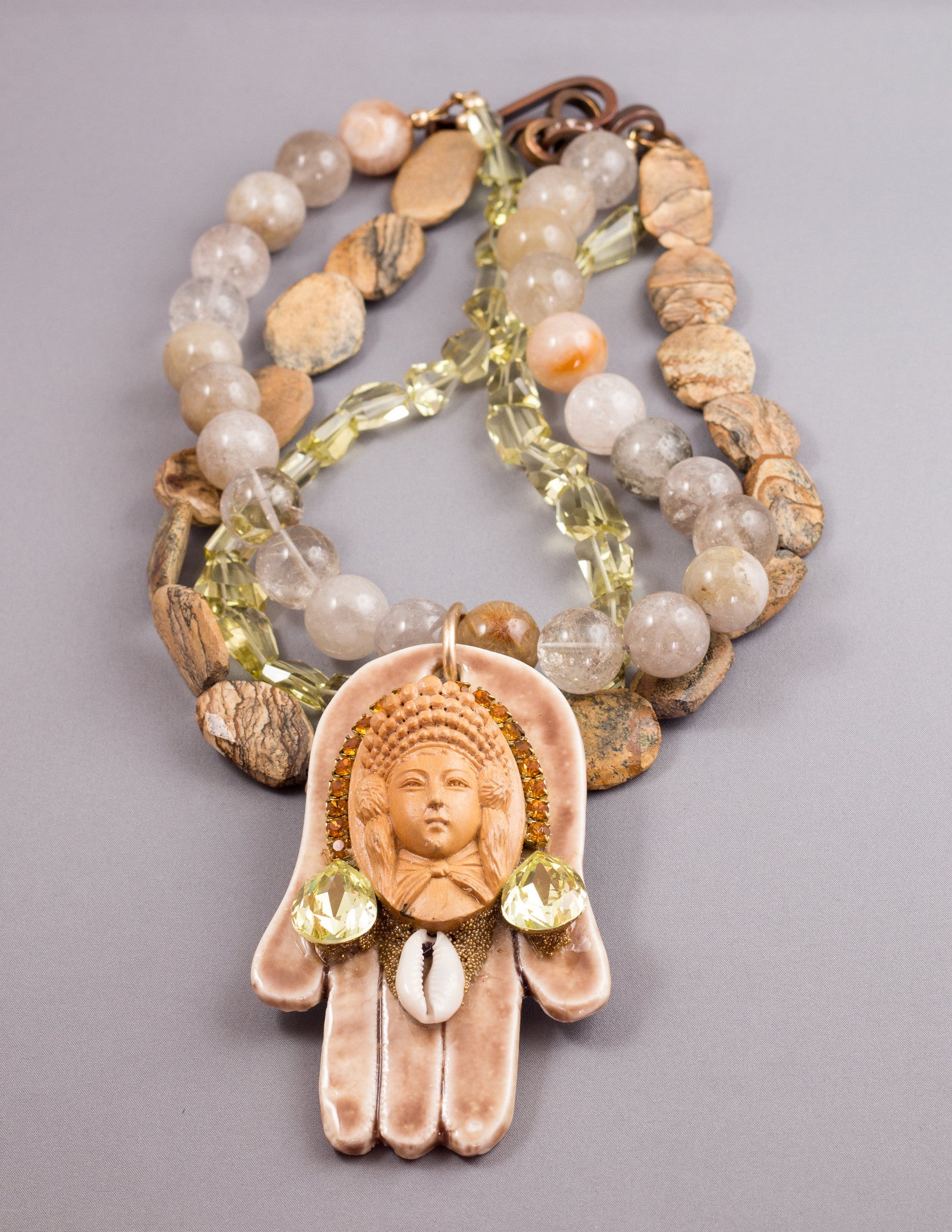 Quan Yin with Lime Quartz Earrings