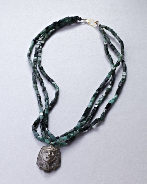 Silver French Sphinx with Emeralds
