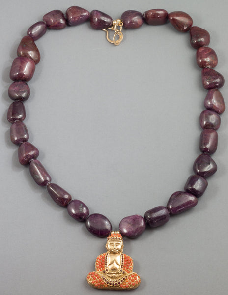 Bountiful Ruby Buddha Necklace