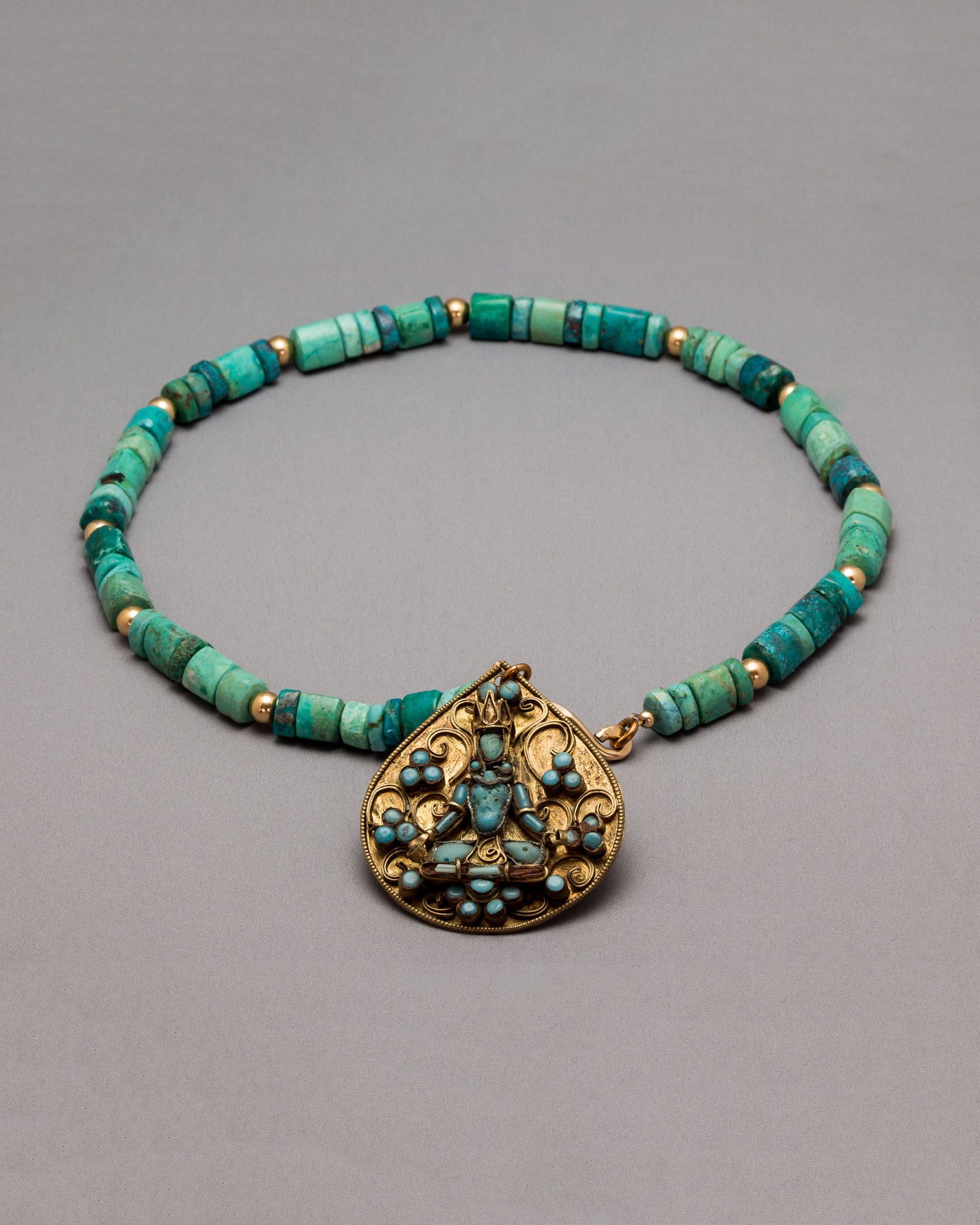 Chrysocolla Buddha With Gold Discs