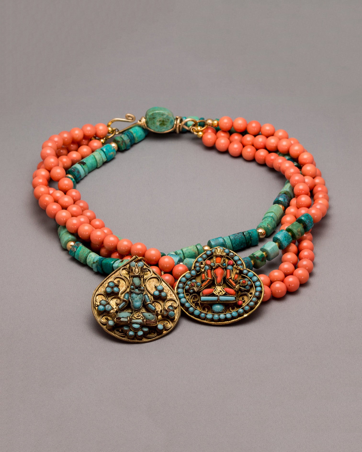 Chrysocolla Buddha With Gold Discs