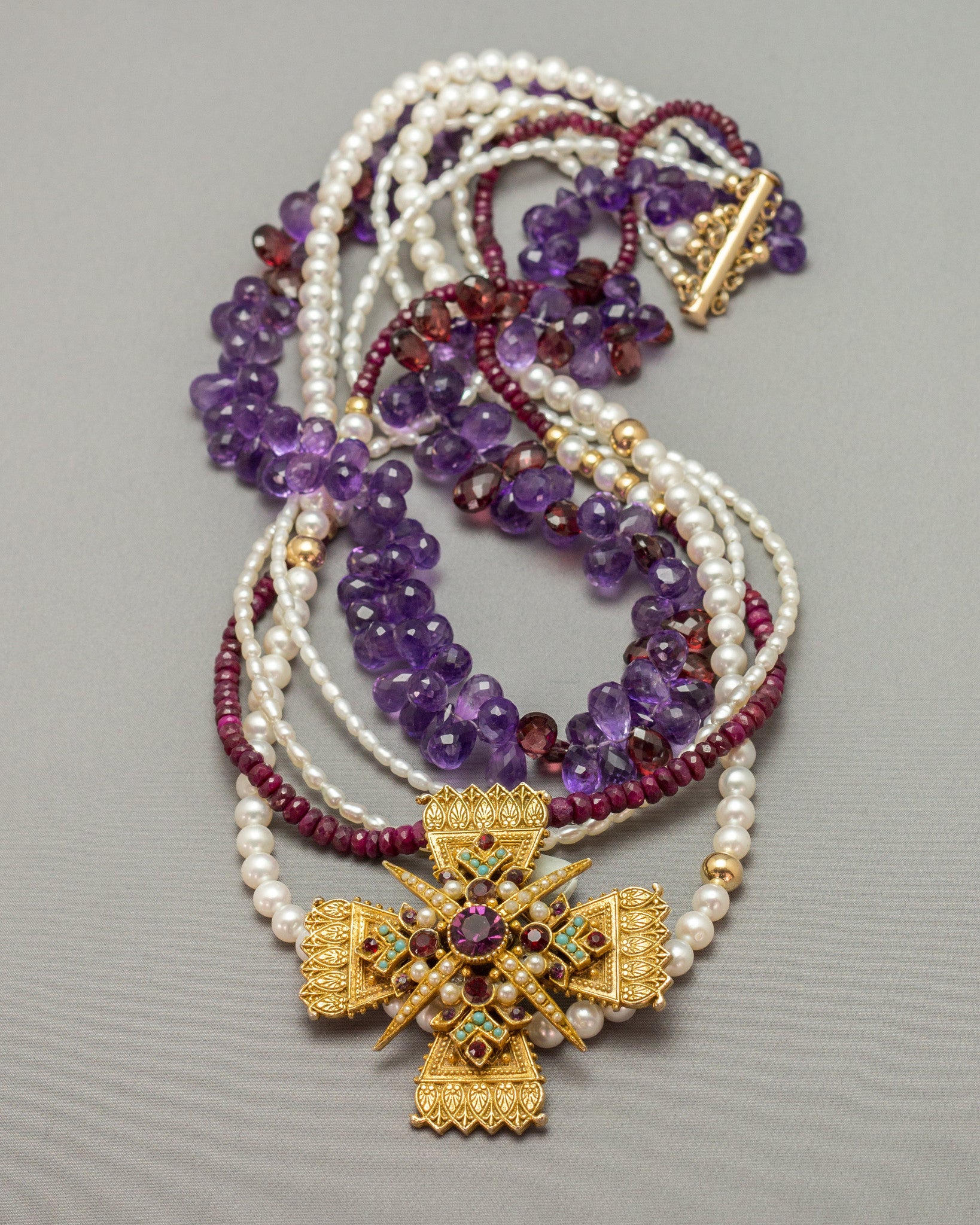 Maltese Cross with Rich Jewel-tones and Pearls