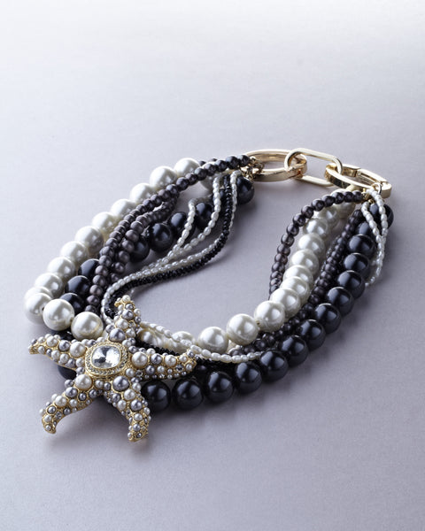 Silver Starfish with Grey Pearls
